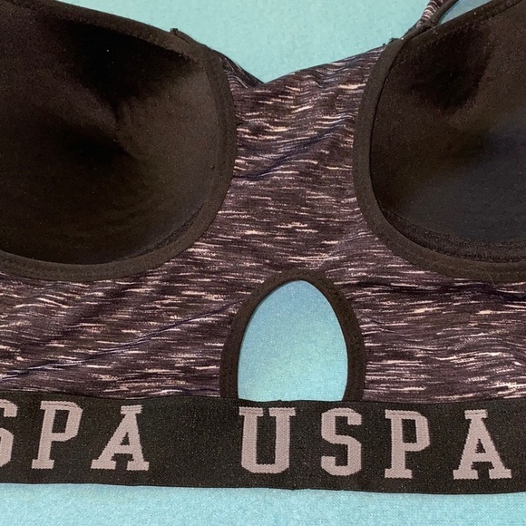 U.S. POLO ASSN. sports bra black gray key hole racer back lightly padded size L - Picture 3 of 7